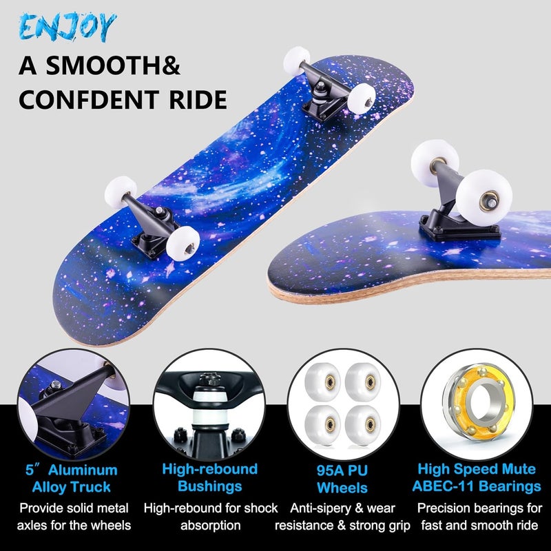 CLYCTIP Skateboard,31 x 8 inch Complete Skateboards for Beginners,8 Layer Maple Concave Cruiser Trick Skate Board for Kids,Teens,Adults - Image 2